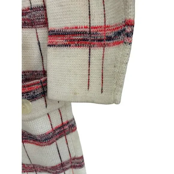 Vintage 70s Knit Fashion Plaid Long Cardigan Sweater Acrylic L Coastal Grandma - Picture 9 of 15